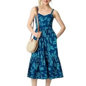NWT J. Crew Corset Midi Dress Blue Floral Nautical Preppy Smocked Boho Size 10